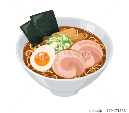 醤油ラーメンのイラスト素材_白 129474838
