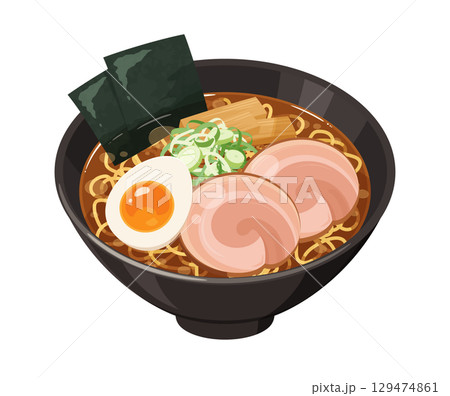 醤油ラーメンのイラスト素材_黒 醤油ラーメンのイラスト素材_黒 129474861