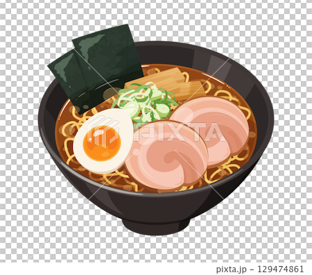 醬油拉麵的插畫素材_黑色 129474861