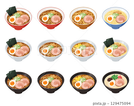 ラーメンのイラスト素材セット 129475094