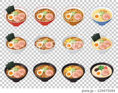 ラーメンのイラスト素材セット 129475094
