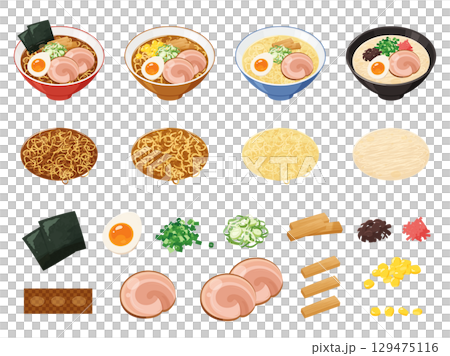 Ramen and ingredients illustration set 129475116