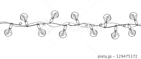 Decorative monochrome string lights vector illustration painted by black inks. Holiday garland with glass lamps for Christmas, Diwali, Chinese New Year festivals and Mexican cultural celebrations. 129475172