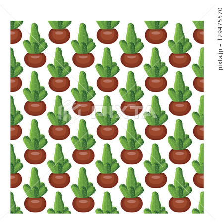 Cactus in a clay pot. Exotic plant. Seamless pattern. Vector illustration. 129475570
