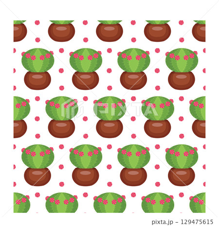 Cactus in a clay pot. Exotic plant. Seamless pattern. Vector illustration. Cactus in a clay pot. Exotic plant. Seamless pattern. Vector illustration. 129475615