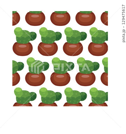 Cactus in a clay pot. Exotic plant. Seamless pattern. Vector illustration. 129475617