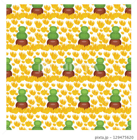 Cactus in a clay pot. Exotic plant. Seamless pattern. Vector illustration. 129475620
