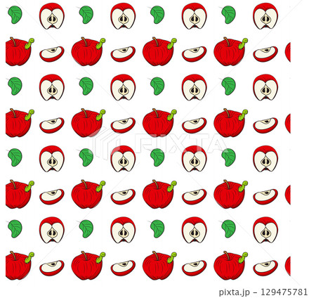 Simple red apple in cartoon style. Seamless pattern. Vector illustration. 129475781