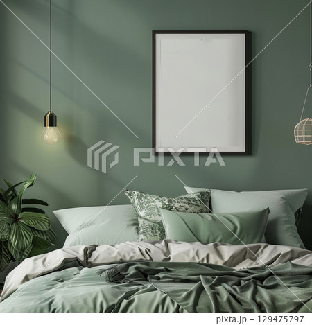 Mockup artist canvas in vertical format on green background. format front view. Frame for design Mockup artist canvas in vertical format on green background. format front view. Frame for design 129475797