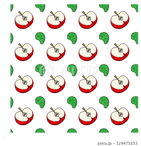 Simple red apple in cartoon style. Seamless pattern. Vector illustration. Simple red apple in cartoon style. Seamless pattern. Vector illustration. 129475833