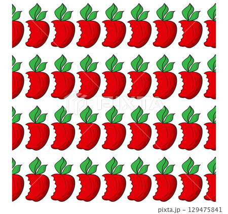 Simple red apple in cartoon style. Seamless pattern. Vector illustration. Simple red apple in cartoon style. Seamless pattern. Vector illustration. 129475841