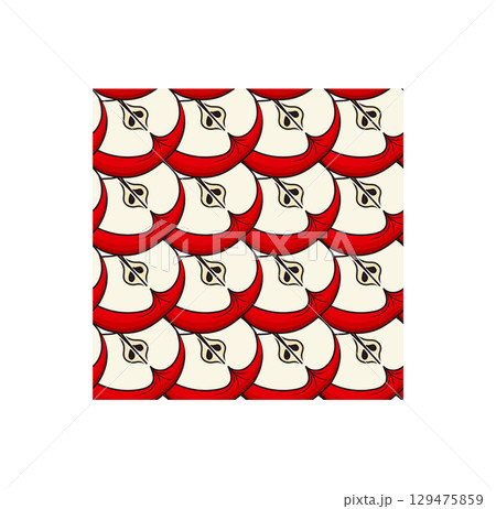 Simple red apple in cartoon style. Seamless pattern. Vector illustration. Simple red apple in cartoon style. Seamless pattern. Vector illustration. 129475859