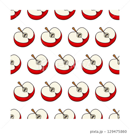 Simple red apple in cartoon style. Seamless pattern. Vector illustration. Simple red apple in cartoon style. Seamless pattern. Vector illustration. 129475860