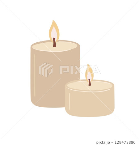 Hand drawn scented wax candle isolated on white background. Aromatherapy and spa vector illustration. Christmas decoration Hand drawn scented wax candle isolated on white background. Aromatherapy and spa vector illustration. Christmas decoration 129475880