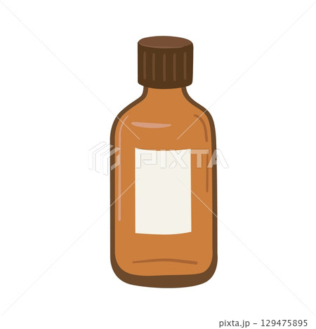 Hand drawn bottles with essential oil isolated on white background. Cartoon glass vials or flasks vector illustration. Aromatherapy and Spa 129475895