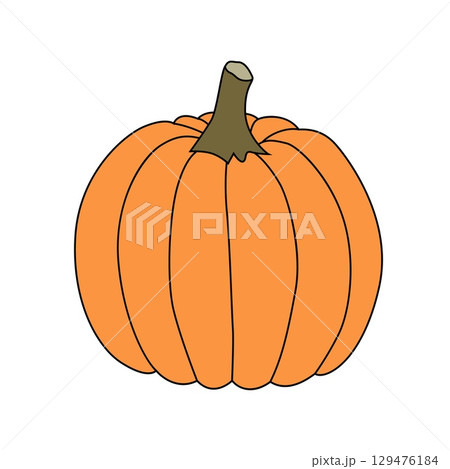 Pumpkin in trendy retro cartoon style. Groovy autumn flat vector illustration 129476184