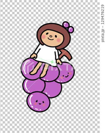 Purple! A girl with a bob haircut wearing a white dress sitting on a grape vine. Purple! A girl with a bob haircut wearing a white dress sitting on a grape vine. 129476219