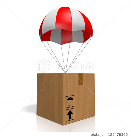 Package on parachute - delivery concept - 3D illustration 129476366