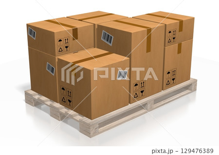 Parcels on palette - 3D illustration Parcels on palette - 3D illustration 129476389