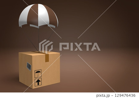 Parcel on a parachute - 3D illustration Parcel on a parachute - 3D illustration 129476436
