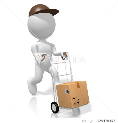 Courier with package - delivery concept - 3D illustration Courier with package - delivery concept - 3D illustration 129476437