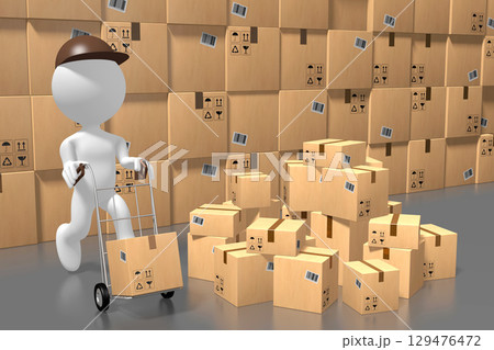 Courier and packages - delivery concept - 3D illustration Courier and packages - delivery concept - 3D illustration 129476472