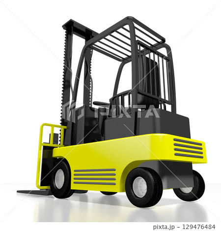 Forklift machine isolated on white background - 3D illustration 129476484