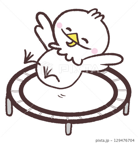 トランポリンする白い鳥のイラスト 129476704
