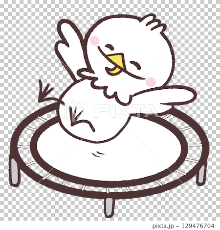 Illustration of a white bird jumping on a trampoline 129476704