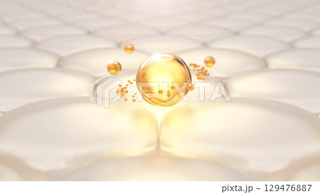 カフェインとビタミンCの美容液が肌細胞を活性化させるイメージCG カフェインとビタミンCの美容液が肌細胞を活性化させるイメージCG 129476887