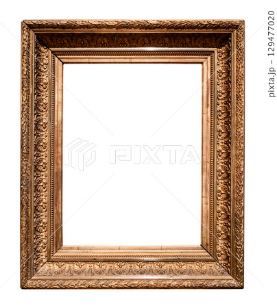 old vertical wide wooden picture frame cut out old vertical wide wooden picture frame cut out 129477020