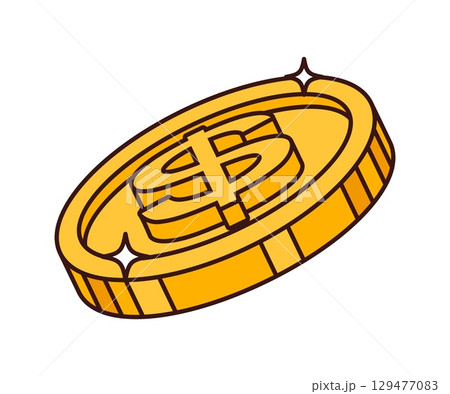 Groovy Western golden coin or Wild West dollar cent, vector cartoon hippie icon. Groovy retro cartoon golden dollar cent coin for Wild West robber bandit wanted reward or Texas cowboy jackpot Groovy Western golden coin or Wild West dollar cent, vector cartoon hippie icon. Groovy retro cartoon golden dollar cent coin for Wild West robber bandit wanted reward or Texas cowboy jackpot 129477083