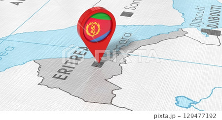 Eritrea, Asmara - location pin with national flag on political map - 3D illustration Eritrea, Asmara - location pin with national flag on political map - 3D illustration 129477192