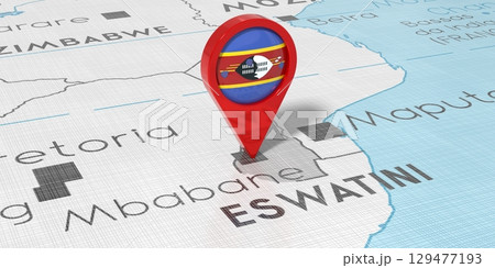 Eswatini, Mbabene - location pin with national flag on political map - 3D illustration Eswatini, Mbabene - location pin with national flag on political map - 3D illustration 129477193