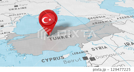 Turkey, Ankara - location pin with national flag on political map - 3D illustration 129477225