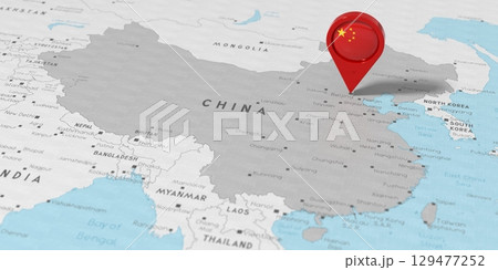 China, Beijing - location pin with national flag on political map - 3D illustration China, Beijing - location pin with national flag on political map - 3D illustration 129477252