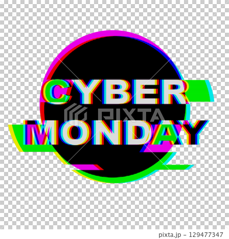 Glitch Cyber Monday Typography with Neon Colors, Retro 90s Aesthetic 129477347
