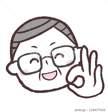 オッケーサインするメガネをかけた中年男性イラスト オッケーサインするメガネをかけた中年男性イラスト 129477420
