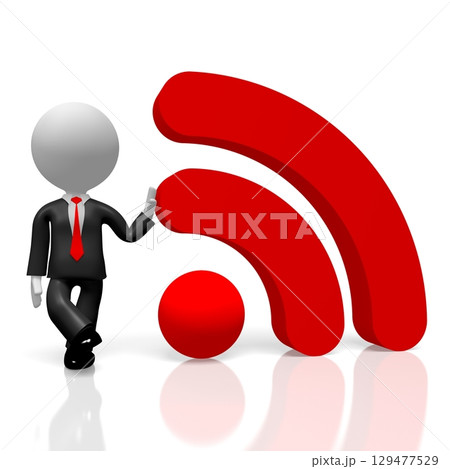 Cartoon businessman and wifi symbol - 3D illustration 129477529