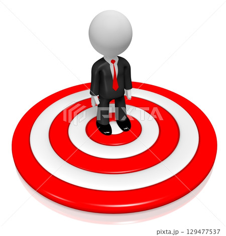 Cartoon businessman and dartboard - 3D illustration 129477537