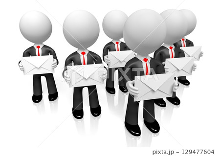 Cartoon businessmen holding letters - 3D illustration 129477604