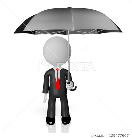 Cartoon businessman holds and umbrella - 3D illustration Cartoon businessman holds and umbrella - 3D illustration 129477607