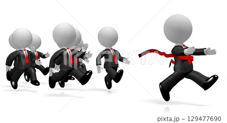 Running cartoon businessmen - 3D illustration 129477690