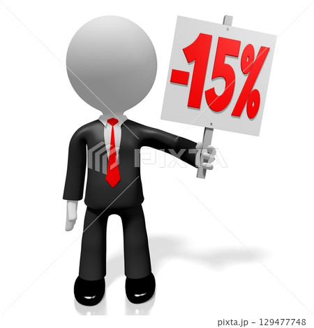 Cartoon businessman holding 5 percent 15 banner - 3D illustration Cartoon businessman holding 5 percent 15 banner - 3D illustration 129477748