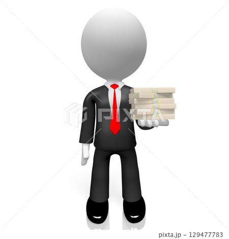 Cartoon businessman holding money - 3D illustration Cartoon businessman holding money - 3D illustration 129477783