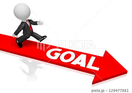 Running businessman and arrow - goal concept - 3D illustration 129477881