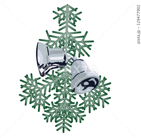 Spruce branch with bells. Vector illustration. Spruce branch with bells. Vector illustration. 129477902