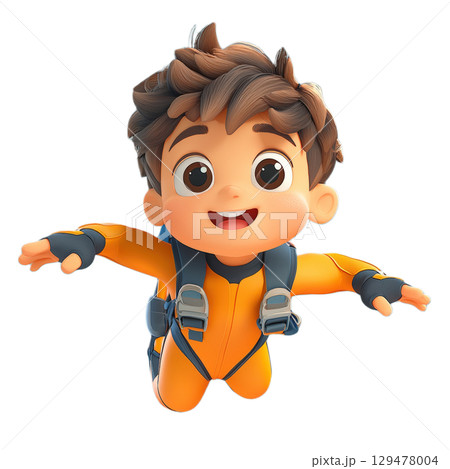 Joyful cartoon boy skydiving adventure and fun 3d render 129478004