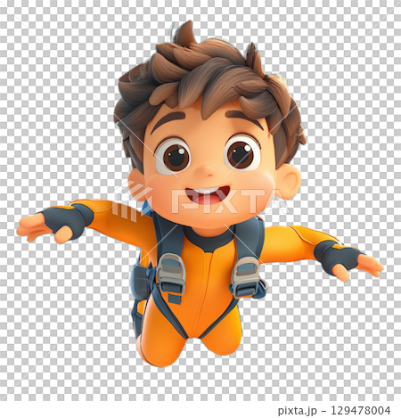 Joyful cartoon boy skydiving adventure and fun 3d render 129478004