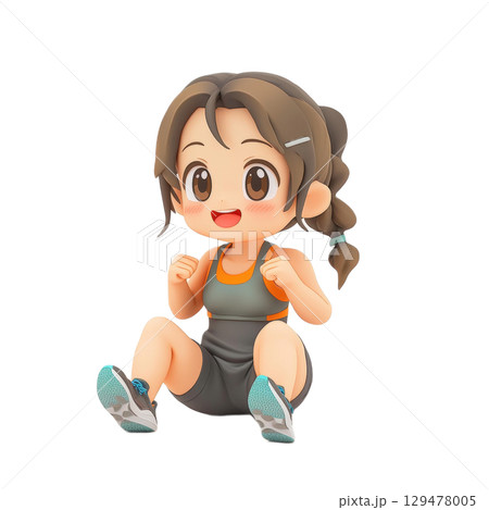 Joyful cartoon girl ready to exercise 3d render 129478005